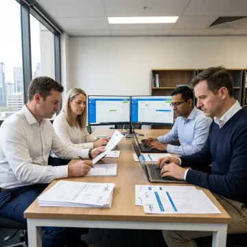 Outsourced accounting team reviewing financial reports
