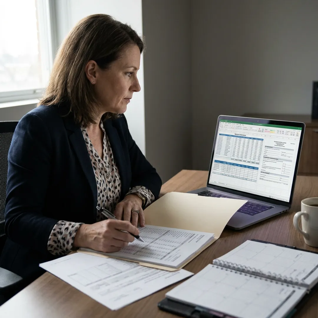 Payroll advisor reviewing employee records