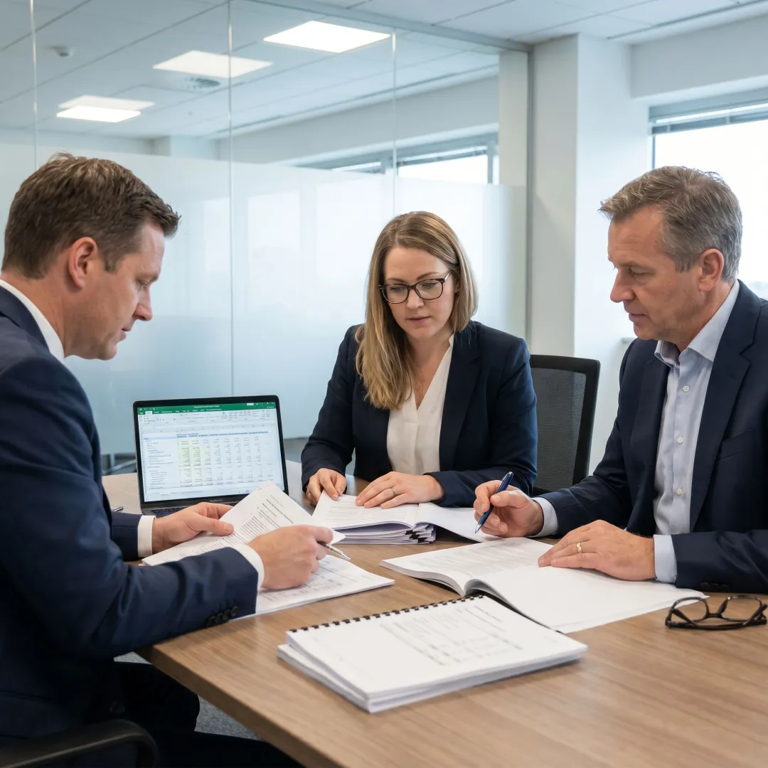 Tax advisory team reviewing business compliance documents