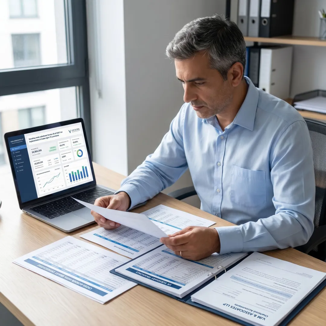 Tax advisor reviewing cross-border business reports