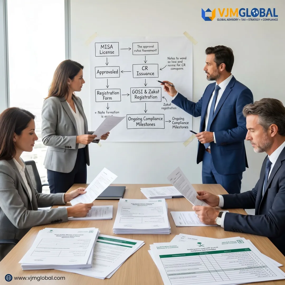 Consultants coordinating Saudi company formation steps