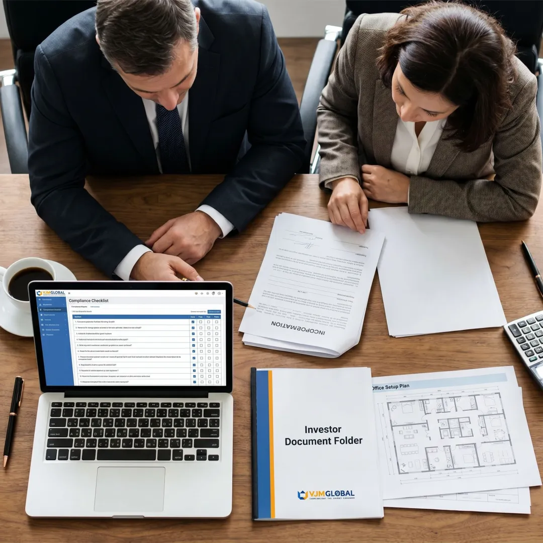 Consultants reviewing company formation documents
