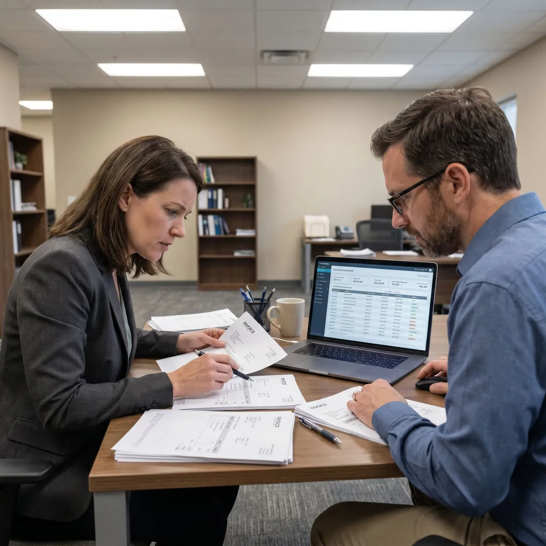 Accounts payable outsourcing team reviewing invoices