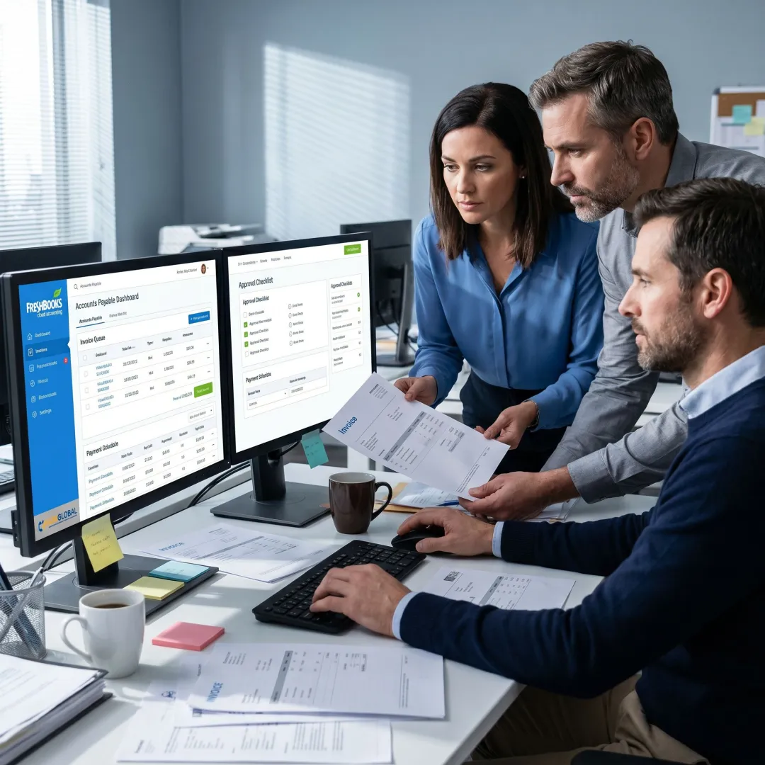 Accounting team processing digital invoices