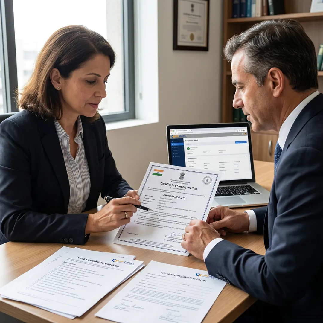 Consultants reviewing company registration documents