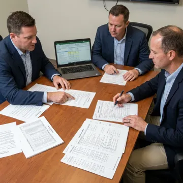 Business consultants reviewing India hiring and payroll documents