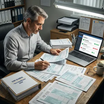 Tax advisor reviewing compliance documents