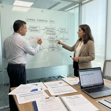 Consultants reviewing business setup steps