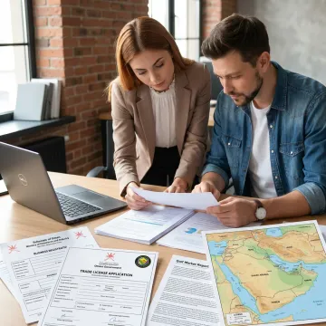 Business setup consultants reviewing Oman documents
