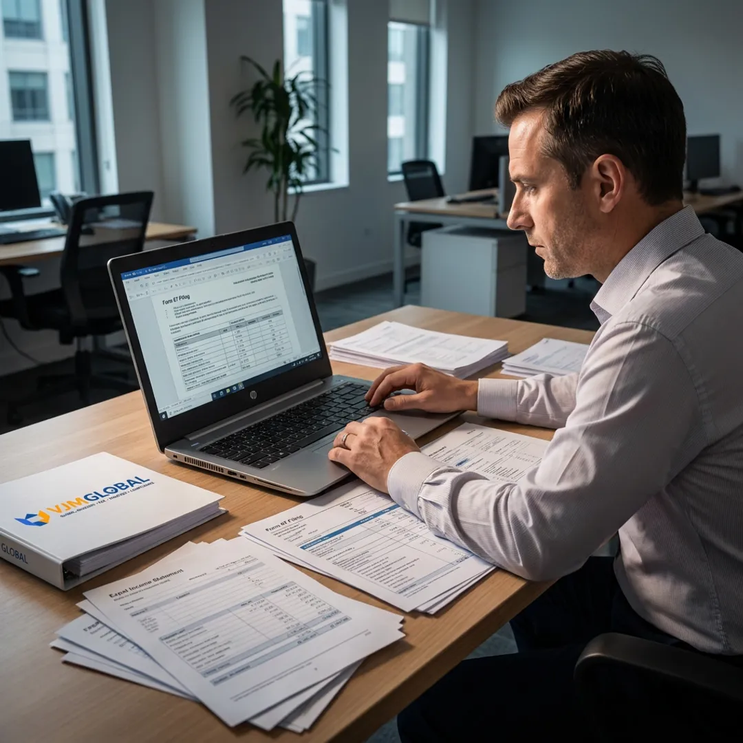 Tax professional preparing expat tax documents