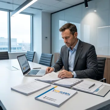 Advisor reviewing company compliance documents