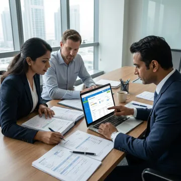 Outsourced accounting professionals reviewing financial reports