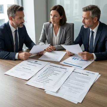 Consultants reviewing business setup documents