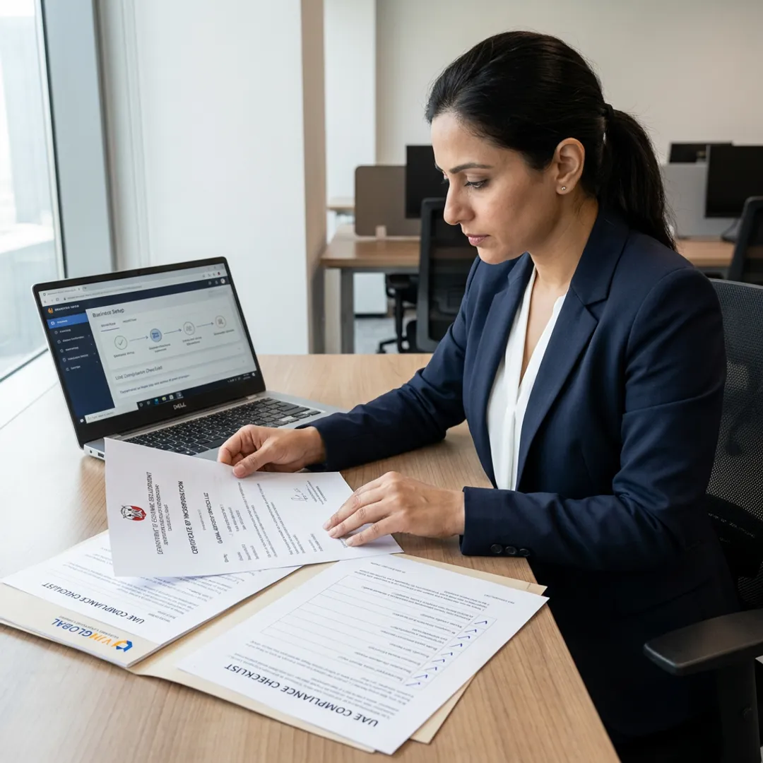 Advisor reviewing UAE LLC setup documents