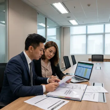 Consultants reviewing business setup documents
