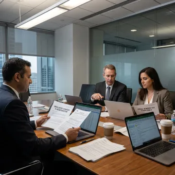 Consultants reviewing business registration documents