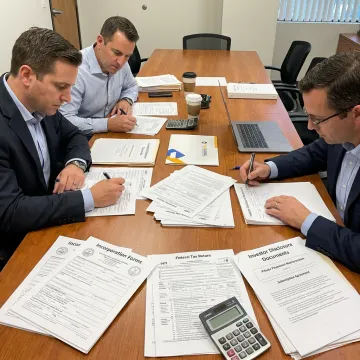 Consultants reviewing company registration documents