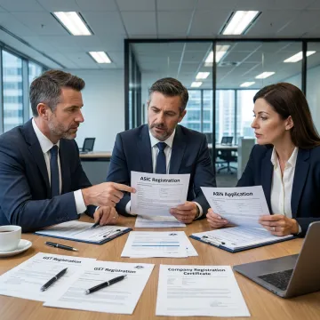 Business advisors reviewing Australian company registration documents