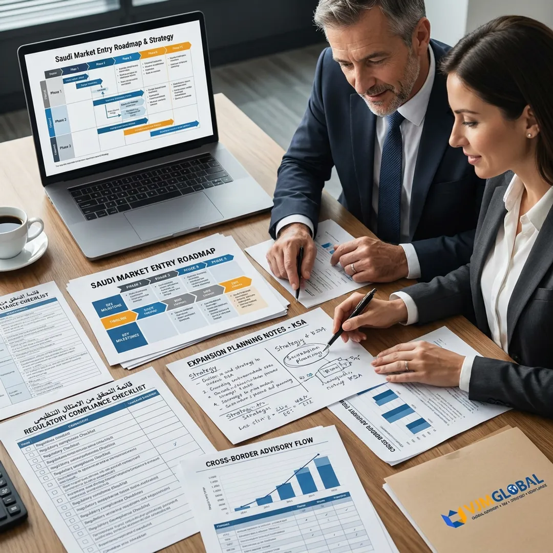 Consultants reviewing business setup roadmap