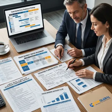Consultants reviewing business setup roadmap