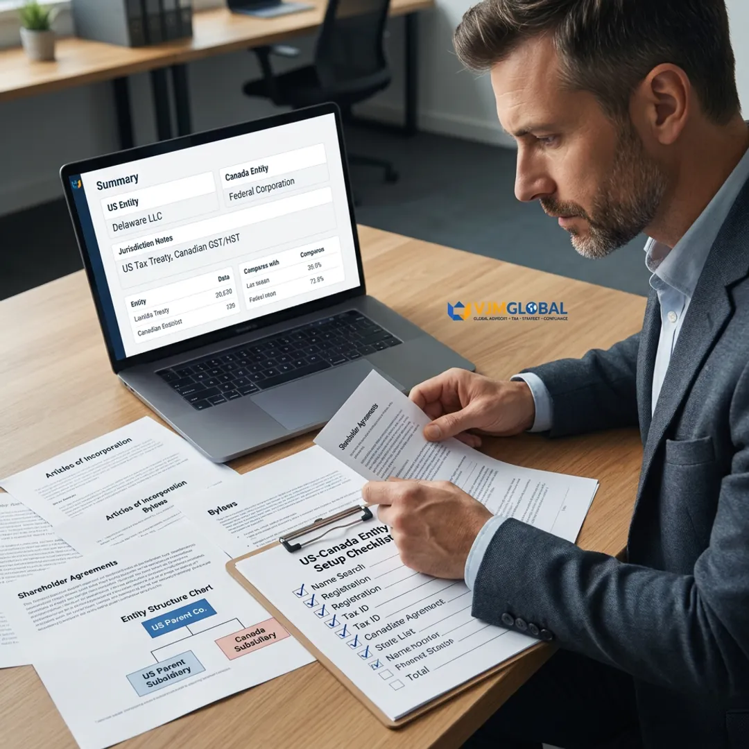 Advisor reviewing cross-border company registration documents