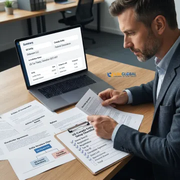 Advisor reviewing cross-border company registration documents