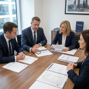 Consultants reviewing business setup documents
