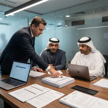 Advisor explaining Oman business setup steps