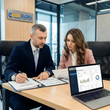 Consultants reviewing offshore company formation documents