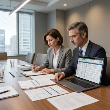 Offshore company formation consultants reviewing documents