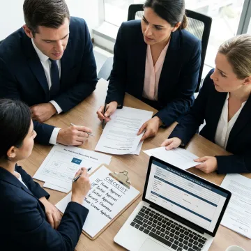Consultants reviewing business setup documents