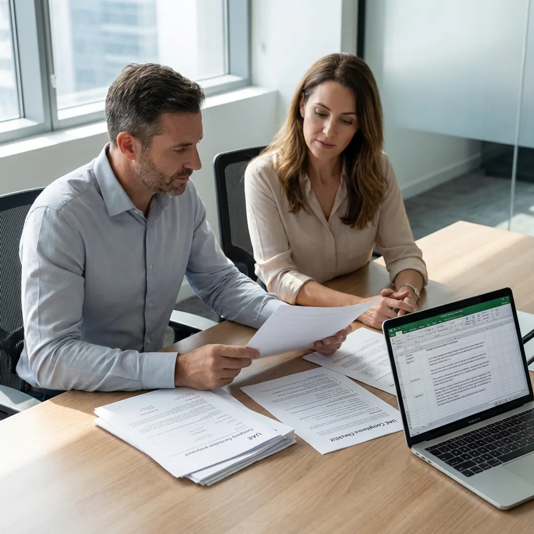 Consultants reviewing business setup documents