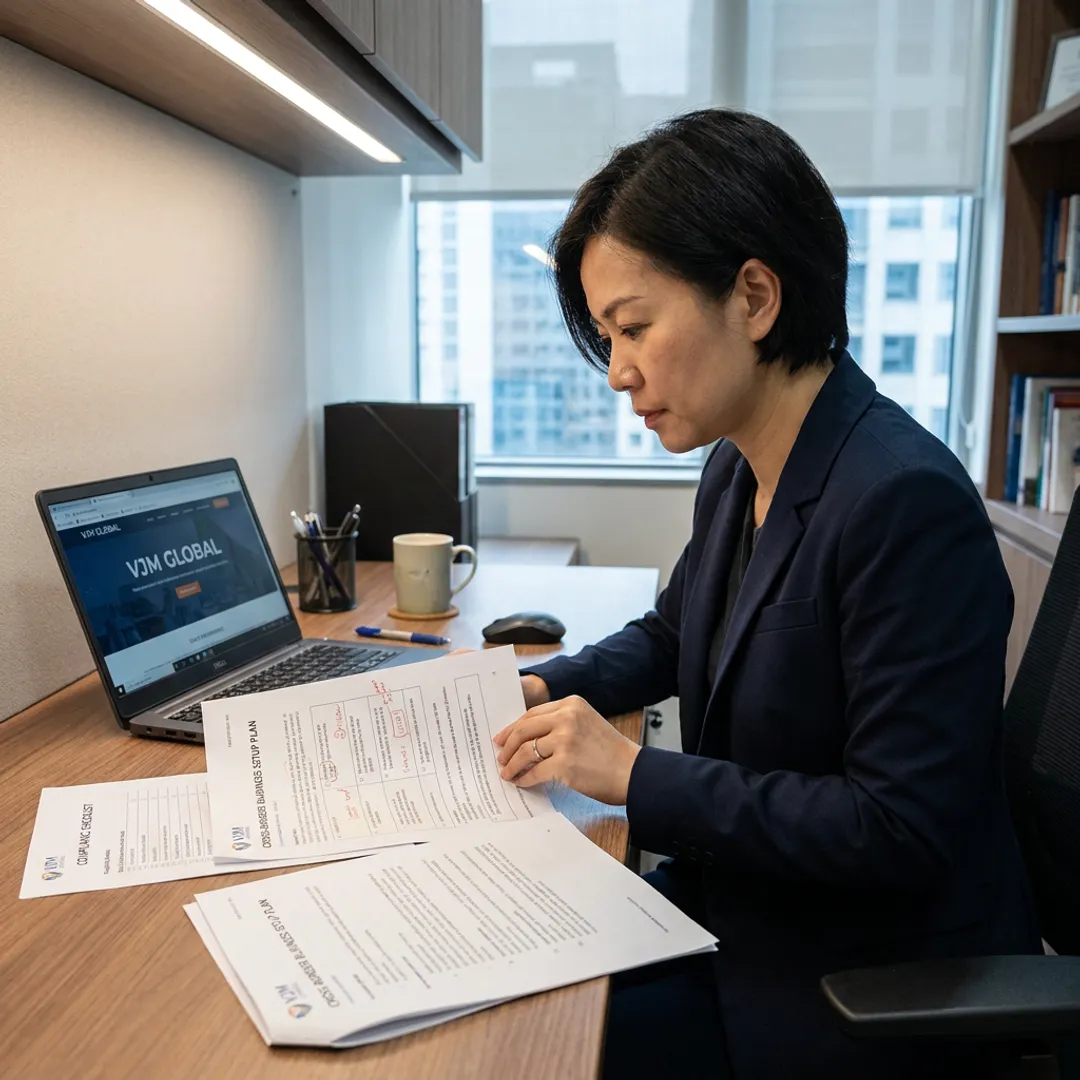 Advisor reviewing company formation documents