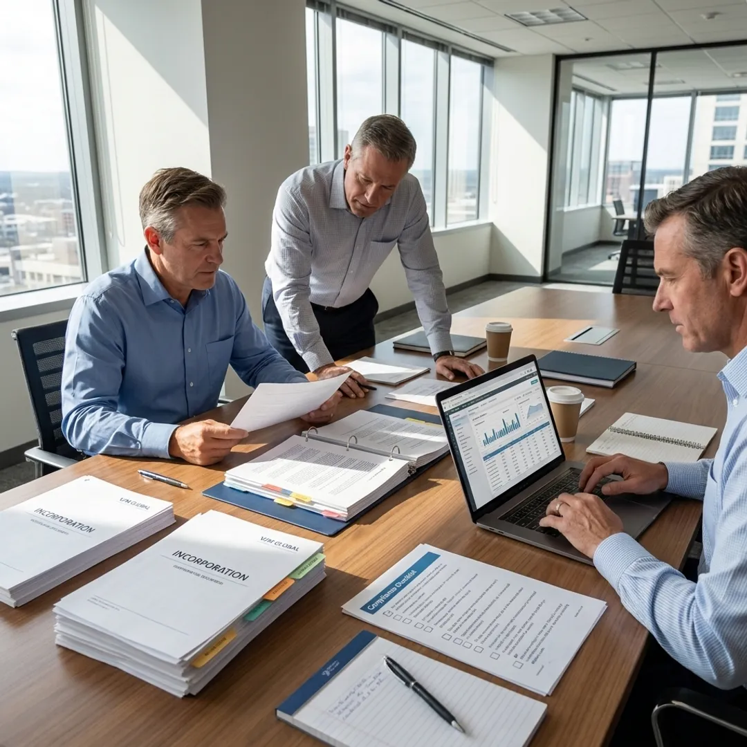 Business advisors reviewing company formation documents