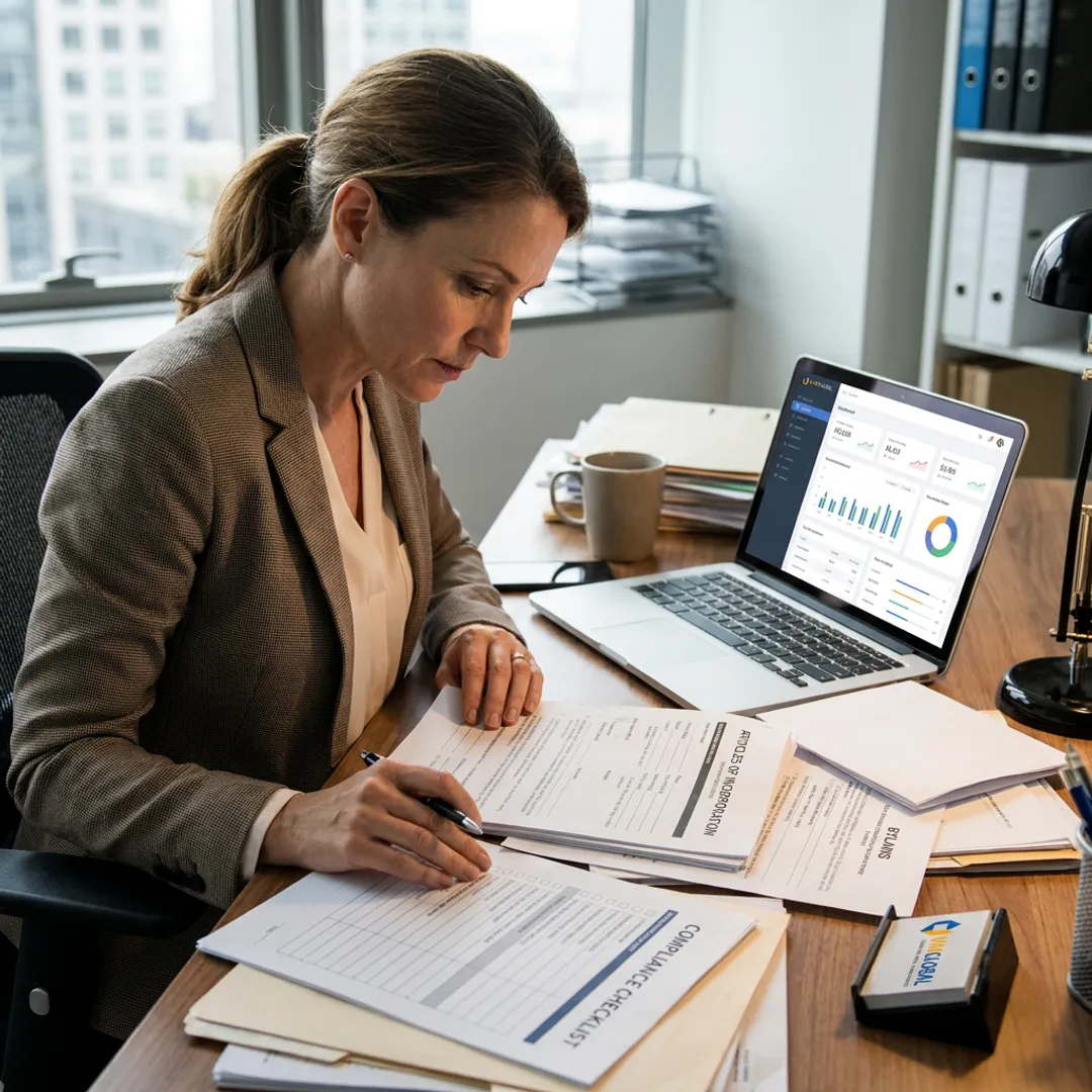 Advisor reviewing business formation documents