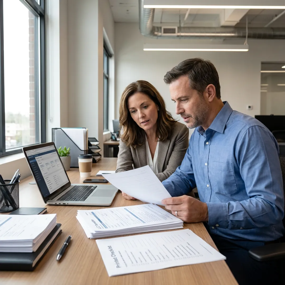 Business advisor reviewing LLC documents