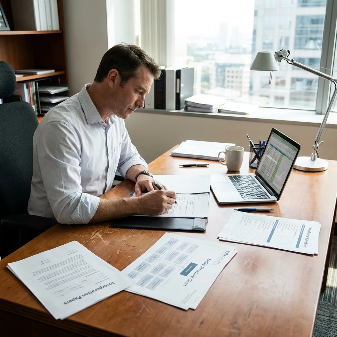 Advisor reviewing business formation documents