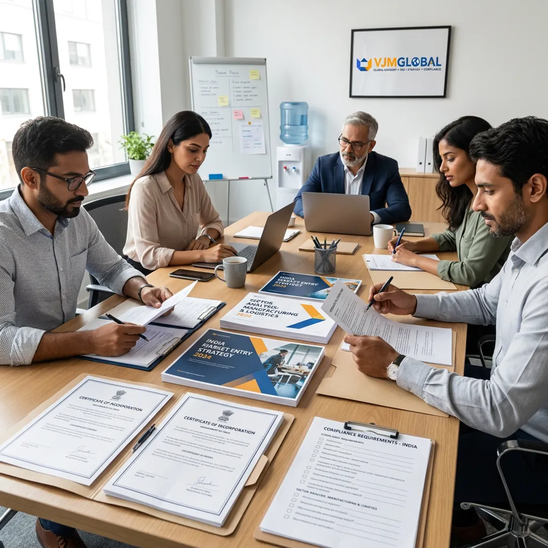 Business advisors reviewing India setup documents