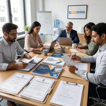 Business advisors reviewing India setup documents