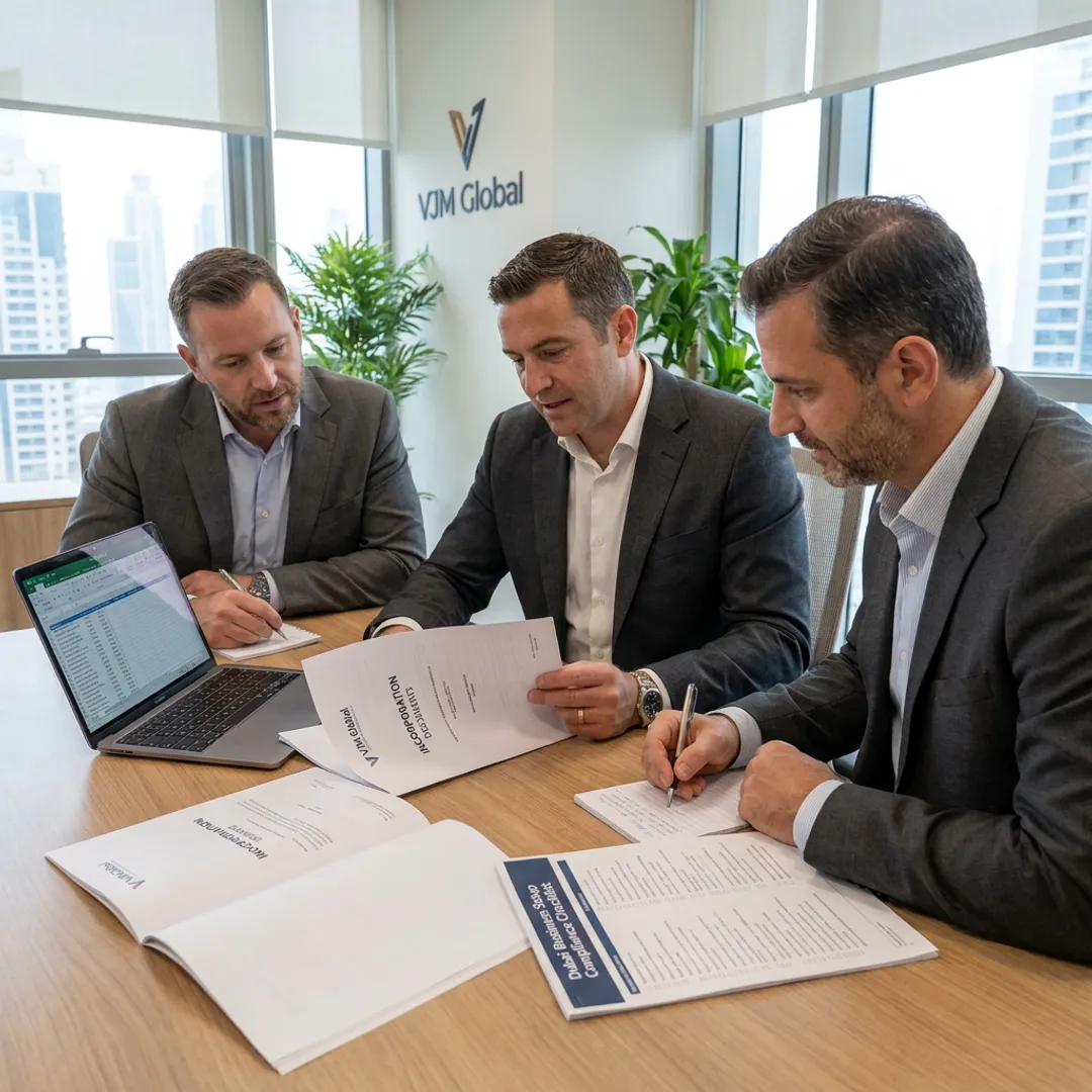 Business advisors reviewing company setup documents