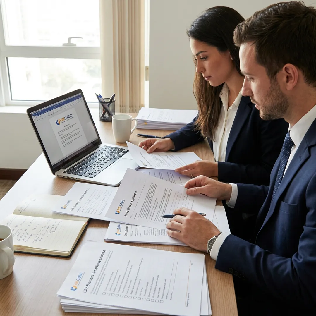 Business consultants reviewing company formation documents