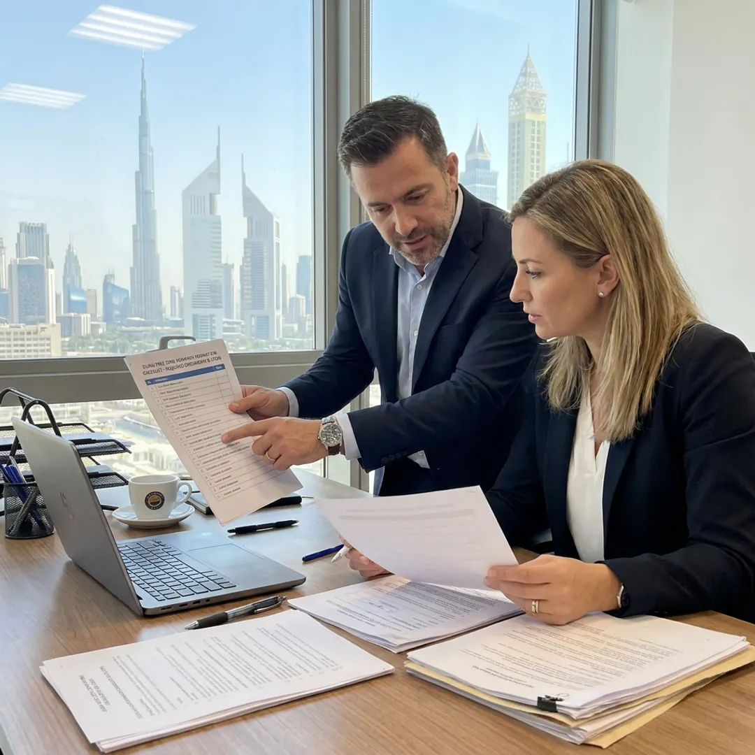 Consultants reviewing JAFZA company formation documents