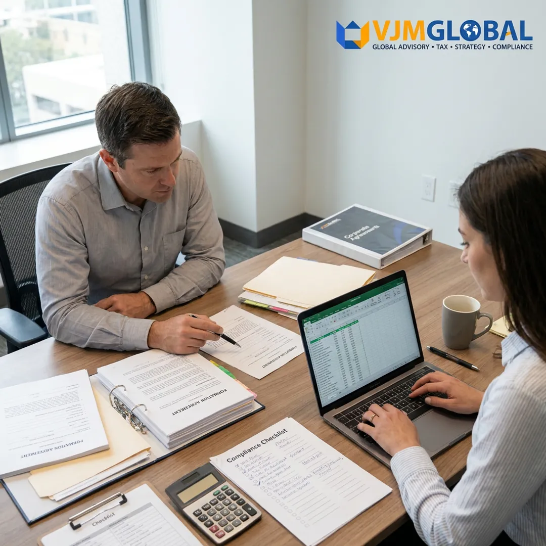 Consultants reviewing company formation documents