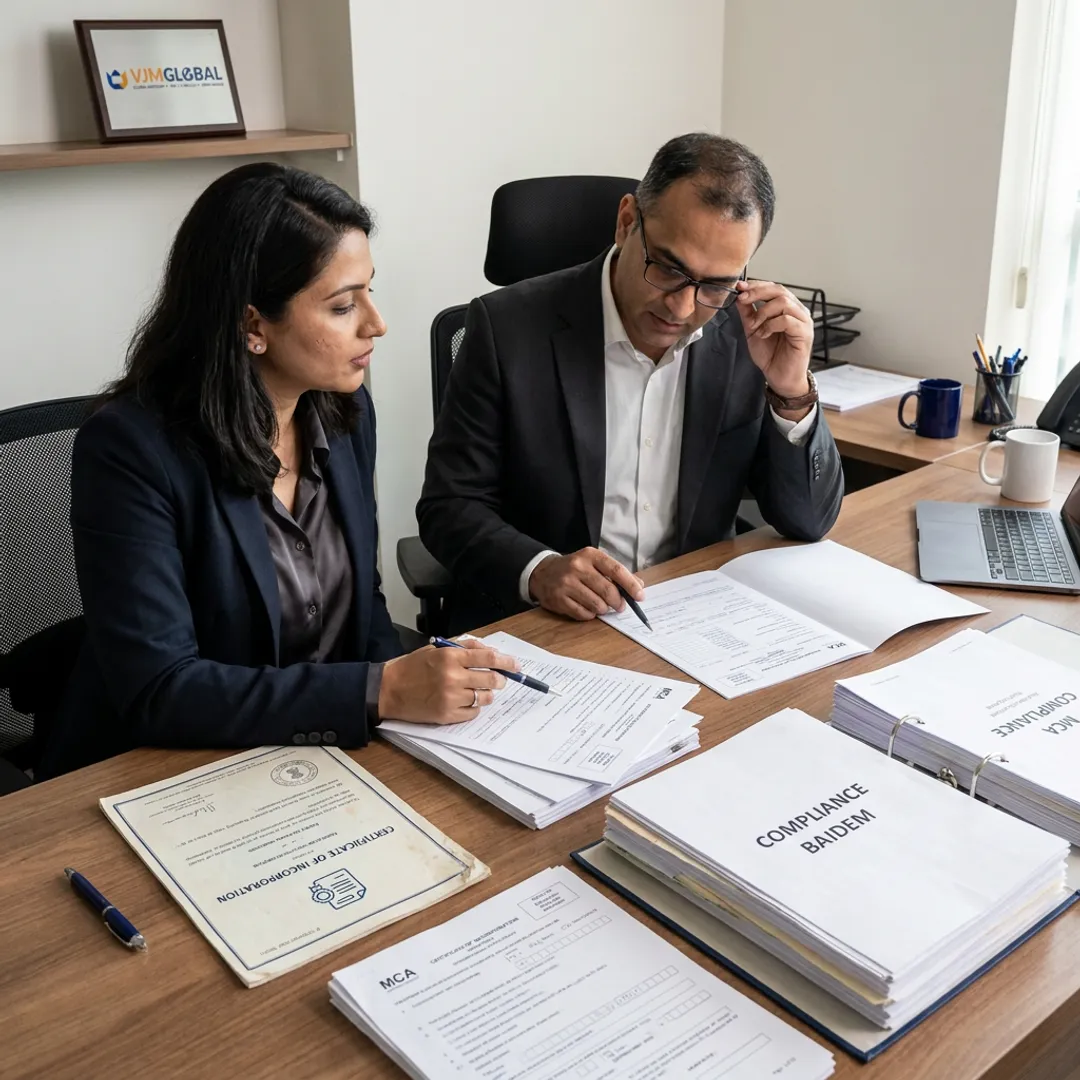 Consultants reviewing company incorporation documents