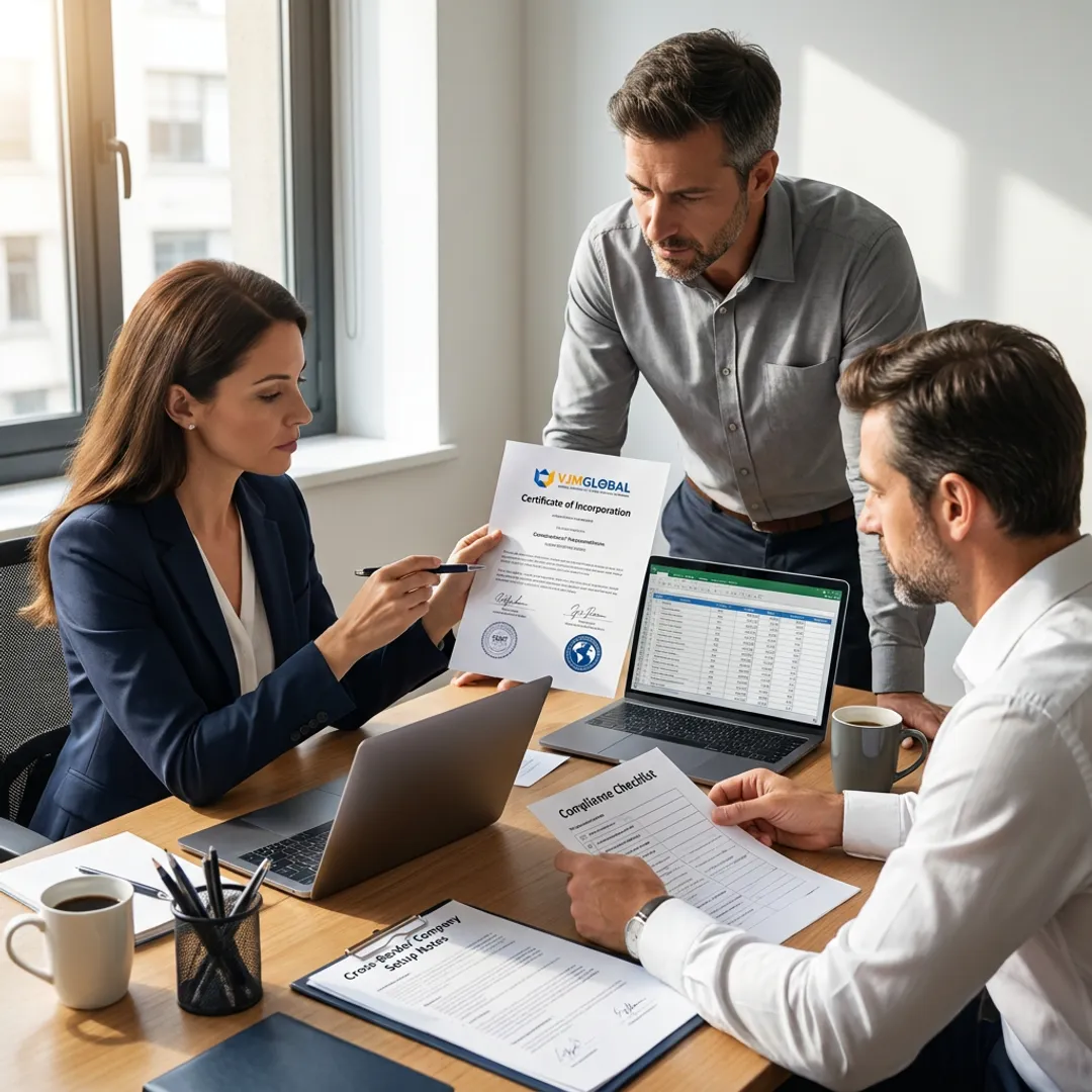 Consultants reviewing company formation documents