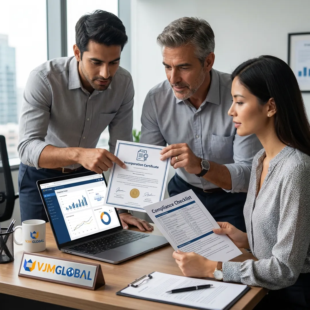 Business advisors reviewing company formation documents