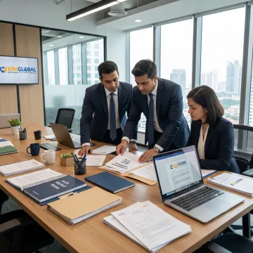 Consultants reviewing company incorporation documents