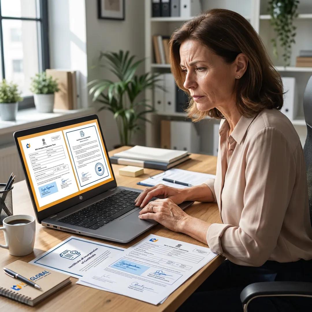 Consultant reviewing online company registration documents