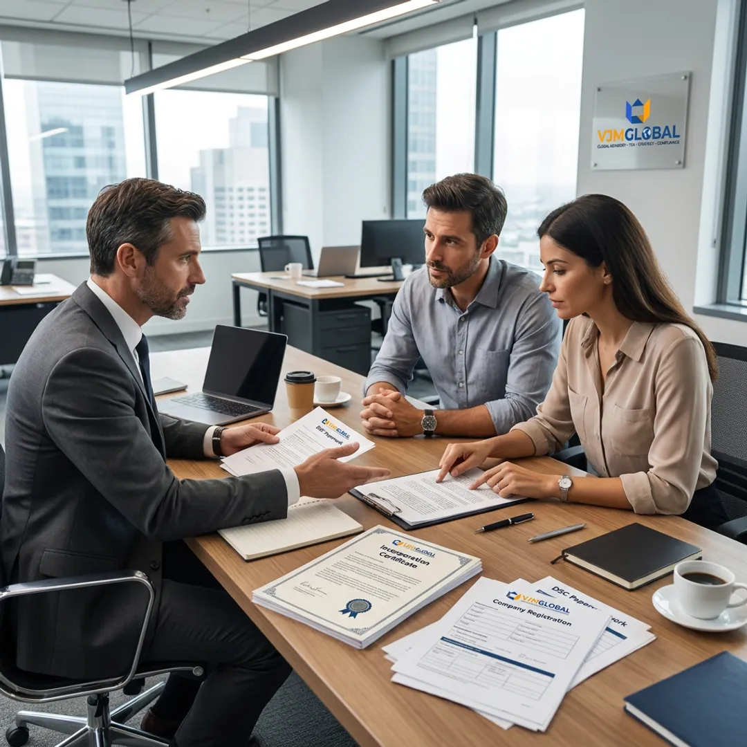 Consultant reviewing company registration documents