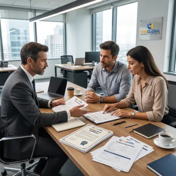 Consultant reviewing company registration documents
